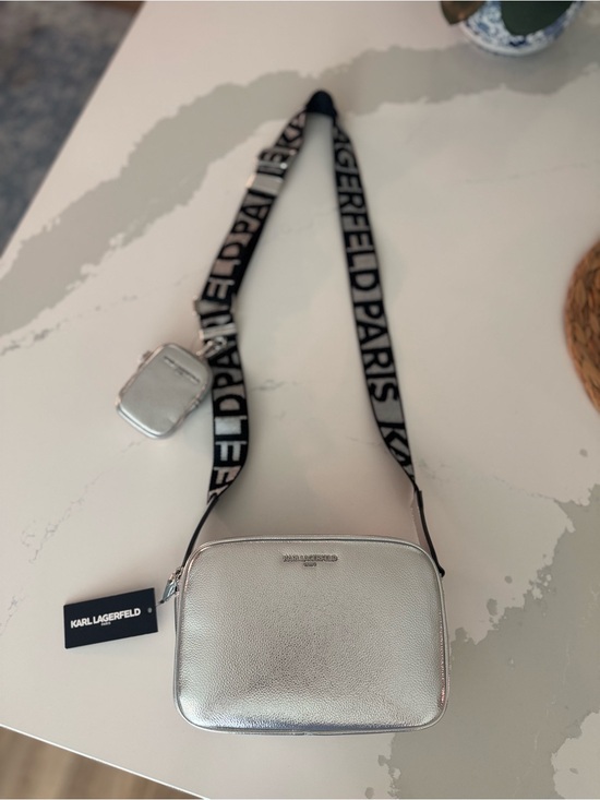 Karl Lagerfeld Handbags - Karl Lagerfeld | Metallic Silver Leather | Camera Crossbody